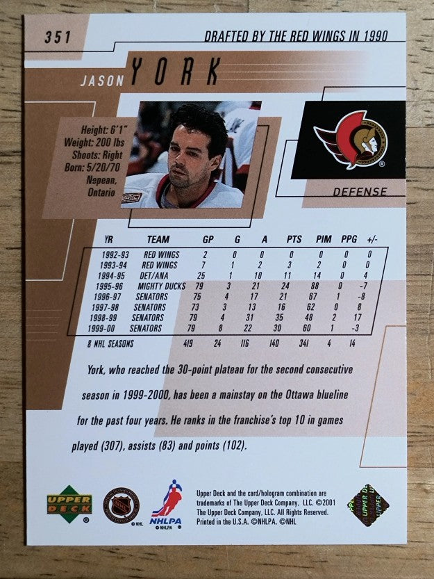 2000-01 Upper Deck #351 Jason York