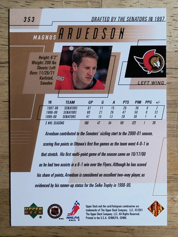 2000-01 Upper Deck #353 Magnus Arvedson