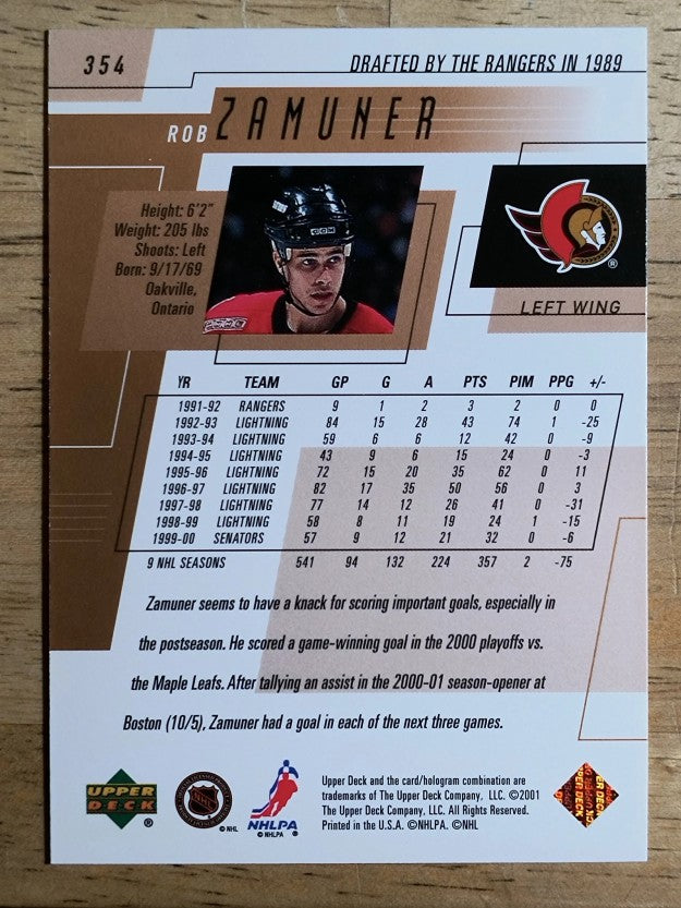 2000-01 Upper Deck #354 Rob Zamuner
