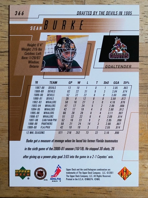 2000-01 Upper Deck #366 Sean Burke