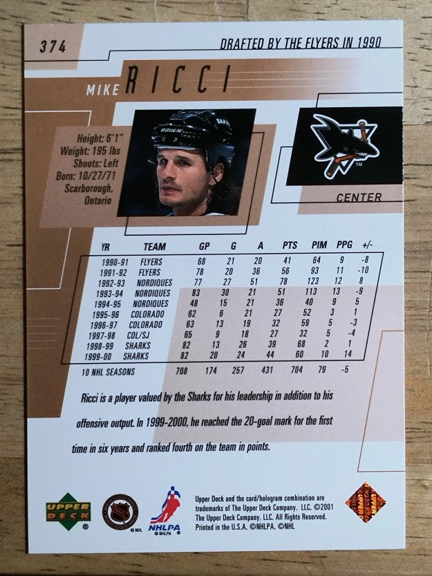 2000-01 Upper Deck #374 Mike Ricci