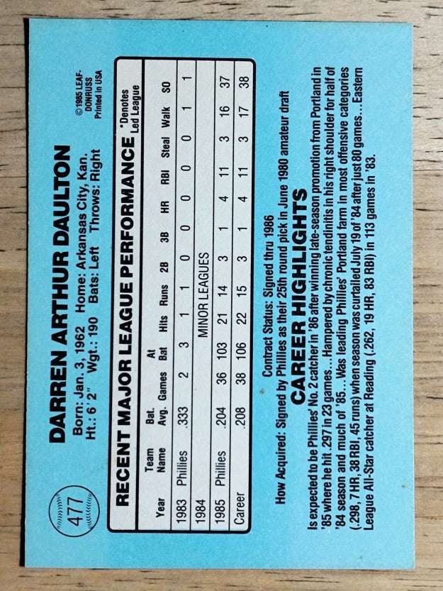 1986 Donruss #477 Darren Daulton RC