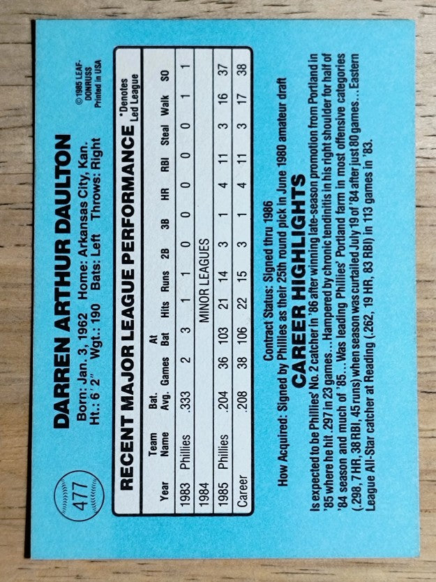 1986 Donruss #477 Darren Daulton RC