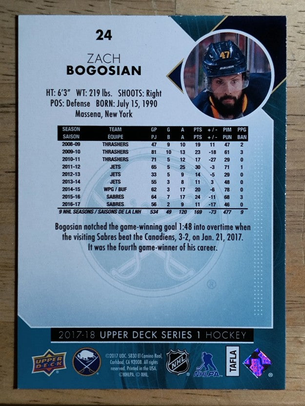 2017-18 Upper Deck #24 Zach Bogosian