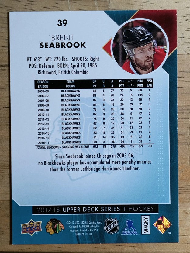 2017-18 Upper Deck #39 Brent Seabrook