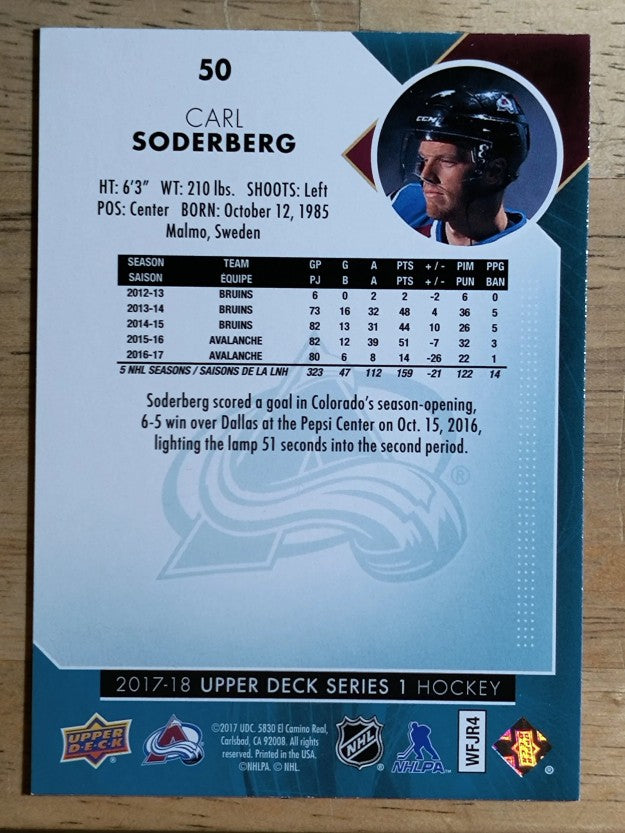 2017-18 Upper Deck #50 Carl Soderberg