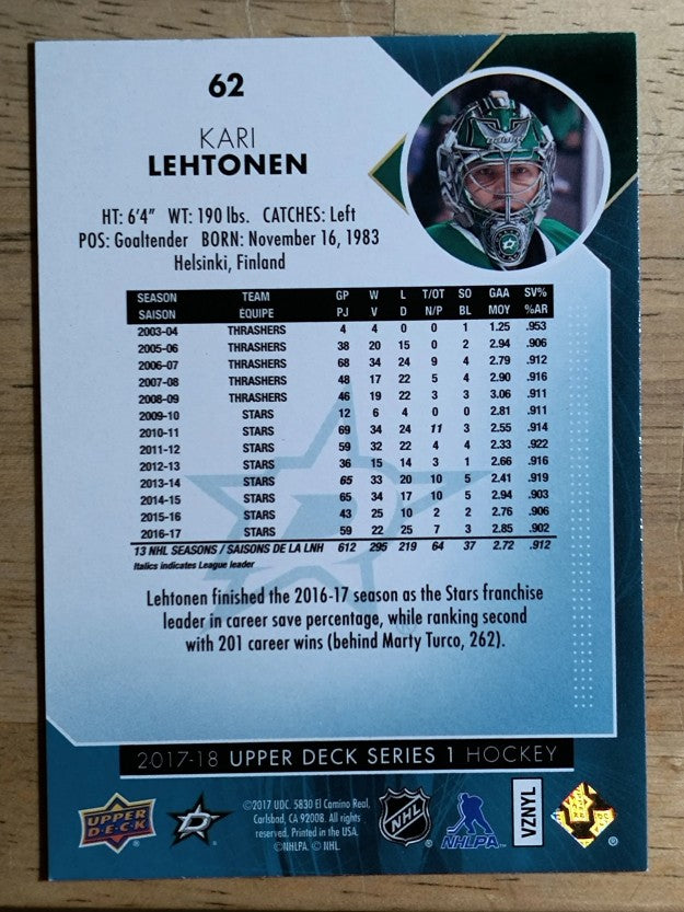 2017-18 Upper Deck #62 Kari Lehtonen