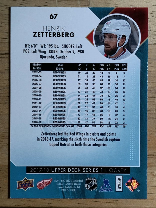 2017-18 Upper Deck #67 Henrik Zetterberg