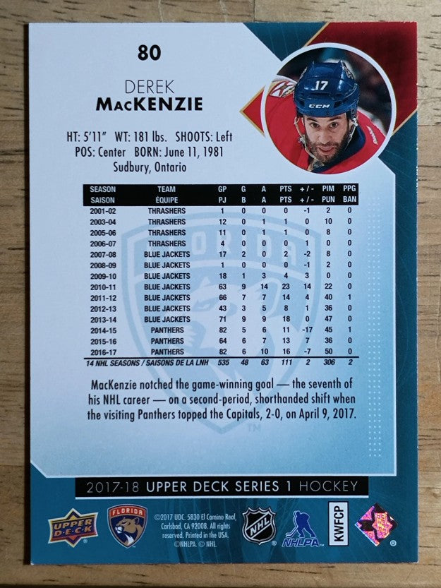 2017-18 Upper Deck #80 Derek MacKenzie