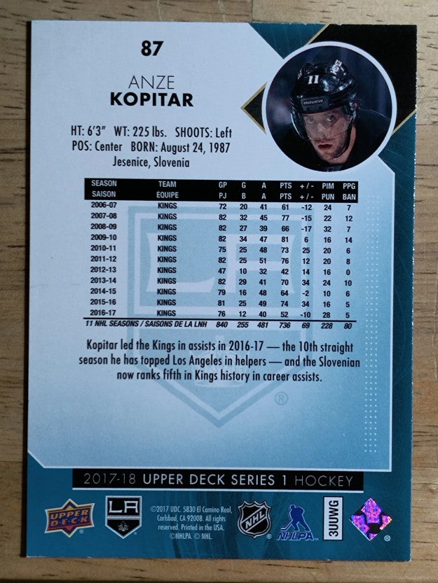 2017-18 Upper Deck #87 Anze Kopitar