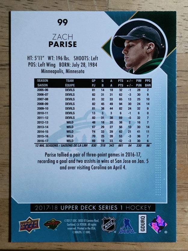 2017-18 Upper Deck #99 Zach Parise