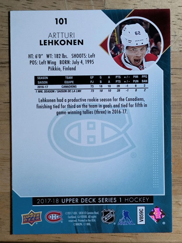 2017-18 Upper Deck #101 Artturi Lehkonen