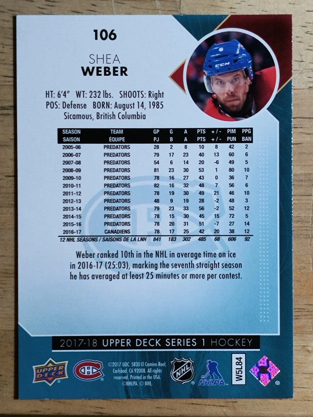 2017-18 Upper Deck #106 Shea Weber