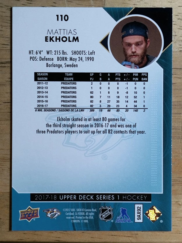 2017-18 Upper Deck #110 Mattias Ekholm