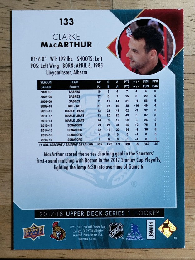 2017-18 Upper Deck #133 Clarke MacArthur