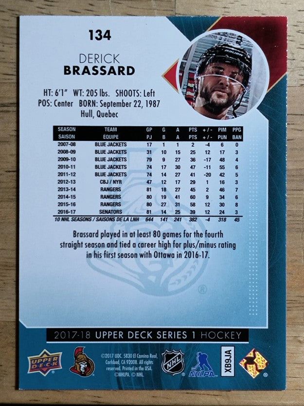 2017-18 Upper Deck #134 Derick Brassard