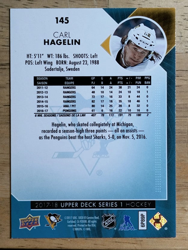2017-18 Upper Deck #145 Carl Hagelin