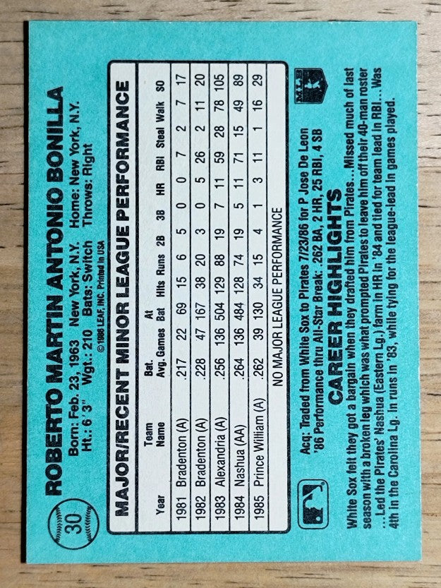 1986 Donruss Rookies #30 Bobby Bonilla XRC