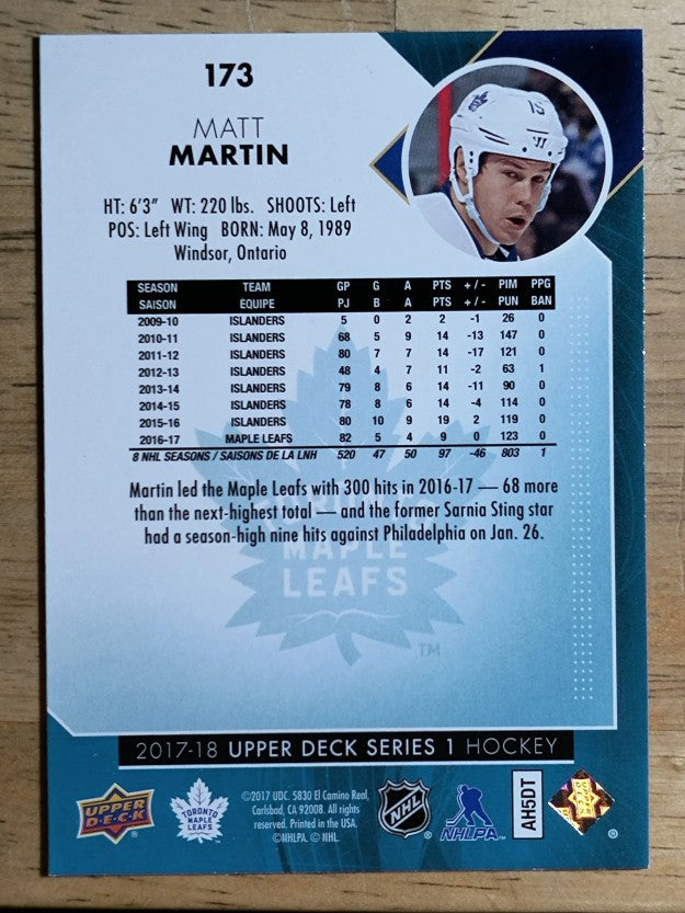 2017-18 Upper Deck #173 Matt Martin