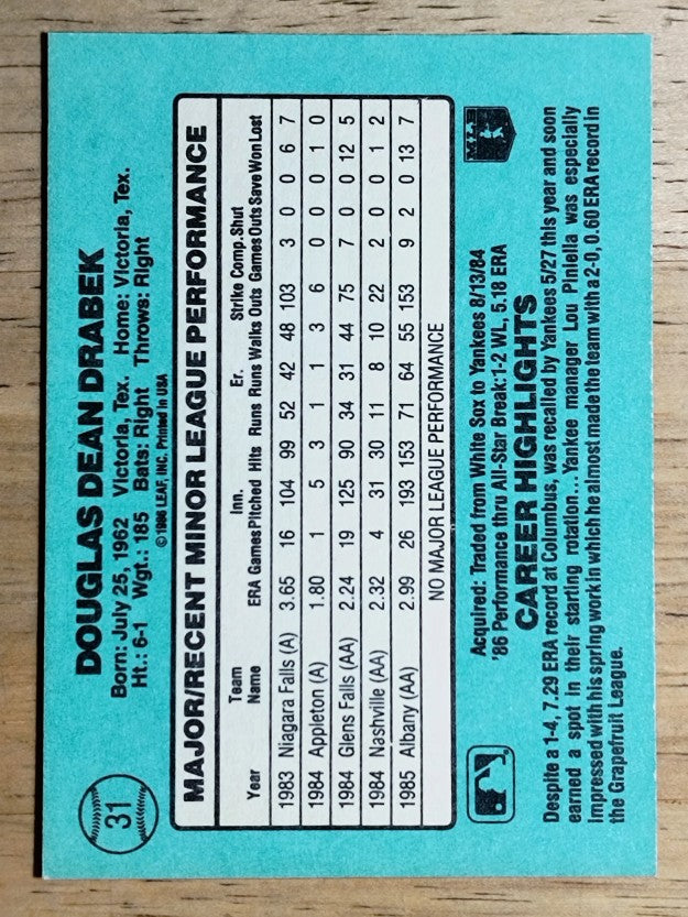 1986 Donruss Rookies #31 Doug Drabek XRC