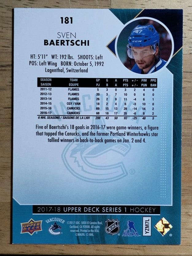 2017-18 Upper Deck #181 Sven Baertschi