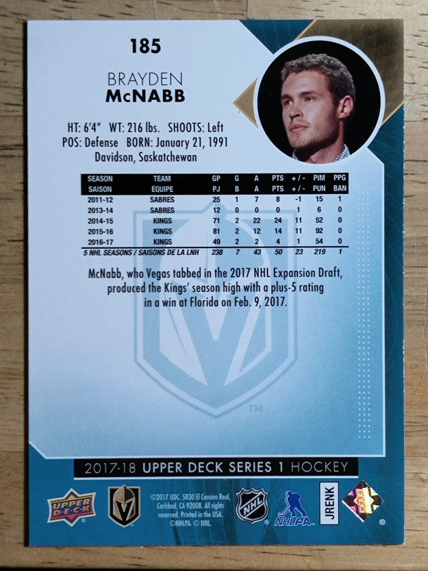 2017-18 Upper Deck #185 Brayden McNabb