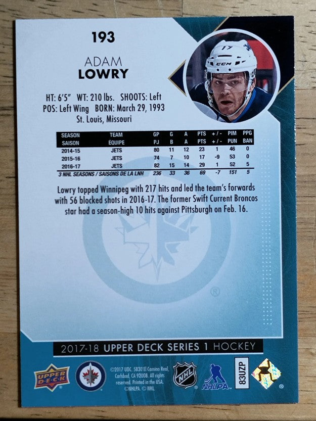 2017-18 Upper Deck #193 Adam Lowry
