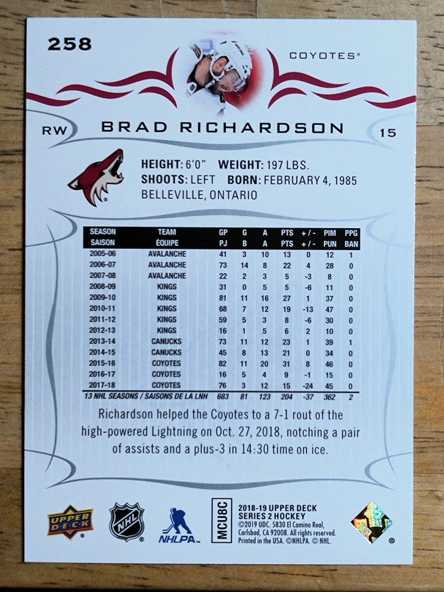 2018-19 Upper Deck #258 Brad Richardson