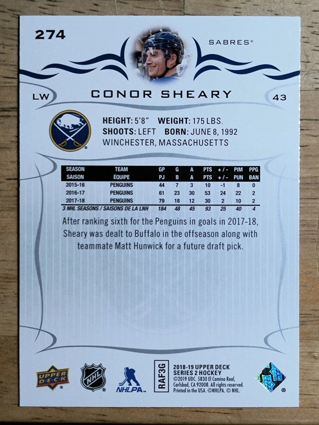 2018-19 Upper Deck #274 Conor Sheary