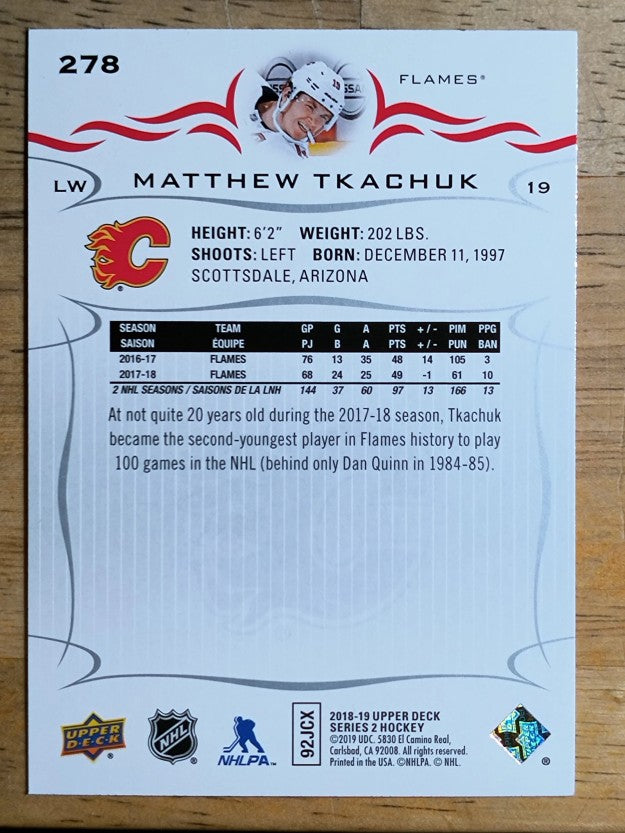 2018-19 Upper Deck #278 Matthew Tkachuk