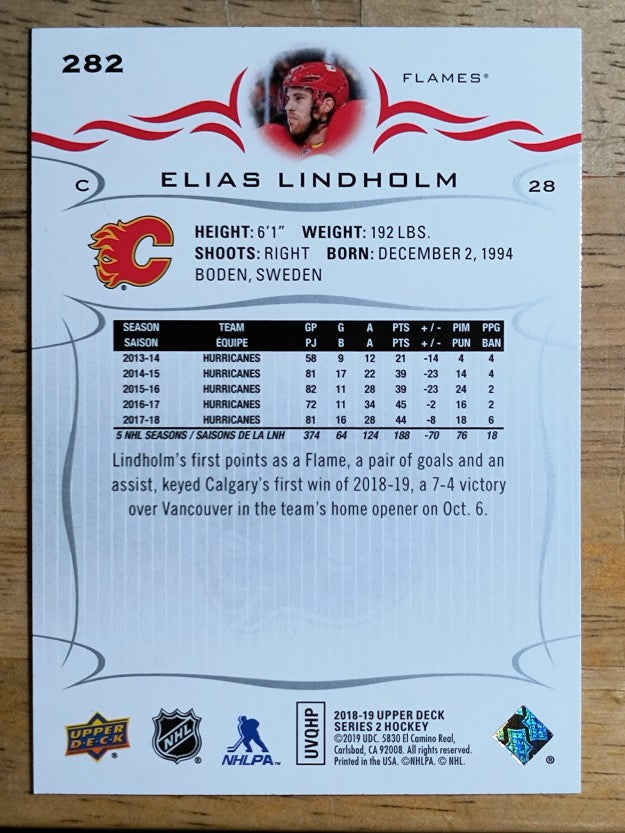 2018-19 Upper Deck #282 Elias Lindholm