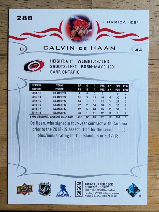 2018-19 Upper Deck #288 Calvin de Haan