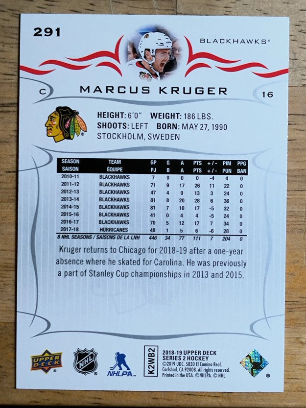 2018-19 Upper Deck #291 Marcus Kruger