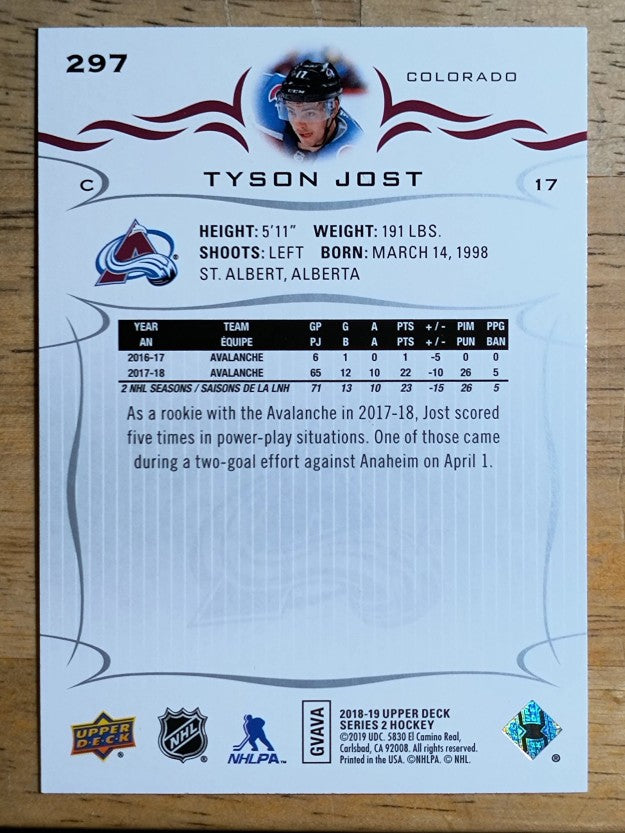 2018-19 Upper Deck #297 Tyson Jost