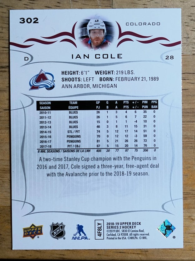 2018-19 Upper Deck #302 Ian Cole