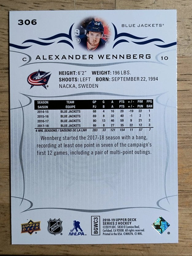 2018-19 Upper Deck #306 Alexander Wennberg