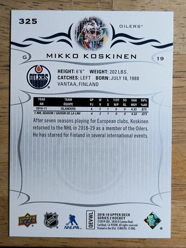2018-19 Upper Deck #325 Mikko Koskinen