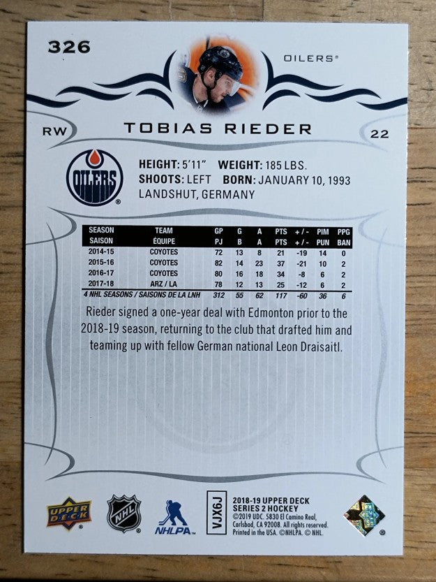2018-19 Upper Deck #326 Tobias Rieder