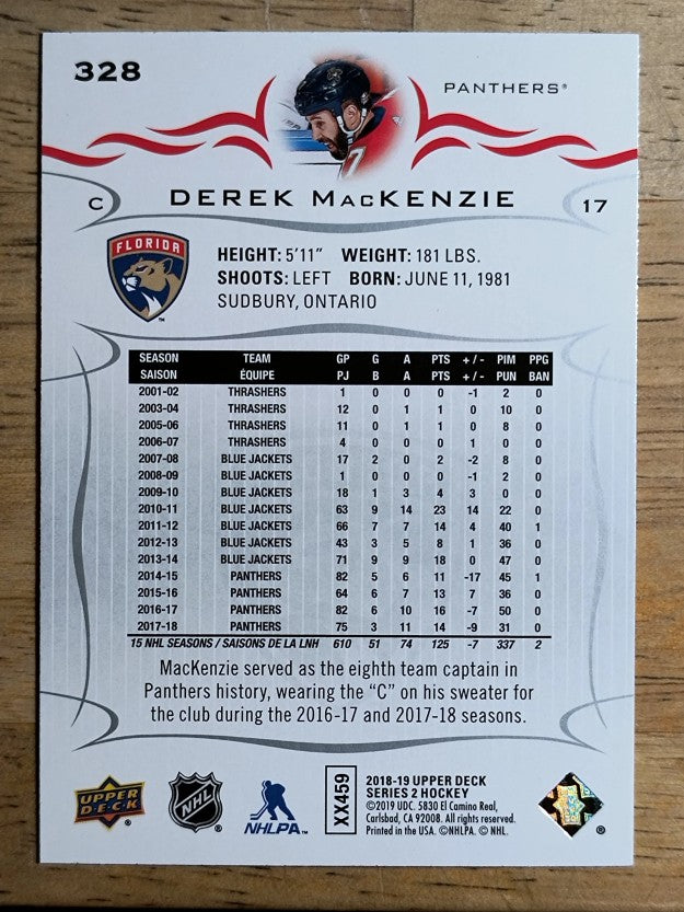 2018-19 Upper Deck #328 Derek MacKenzie