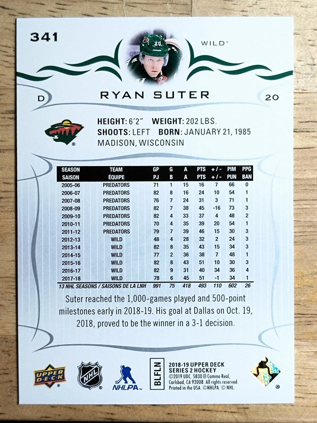 2018-19 Upper Deck #341 Ryan Suter