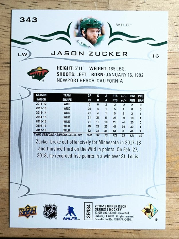 2018-19 Upper Deck #343 Jason Zucker