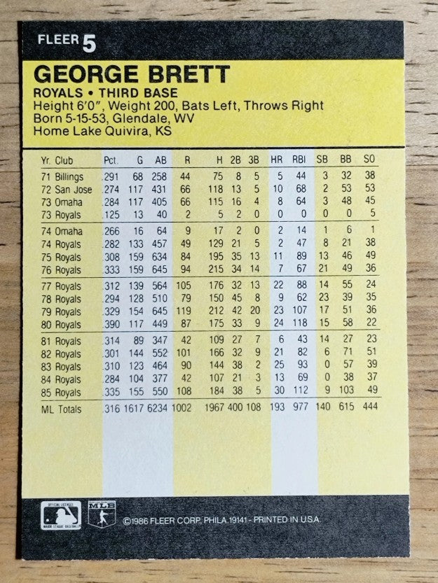 1986 Fleer #5 George Brett