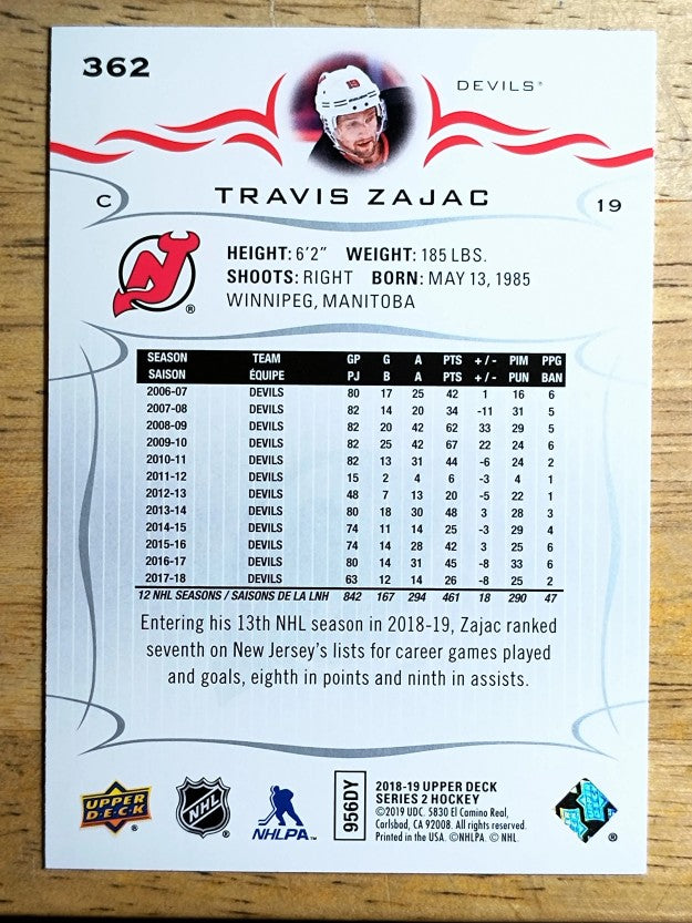 2018-19 Upper Deck #362 Travis Zajac