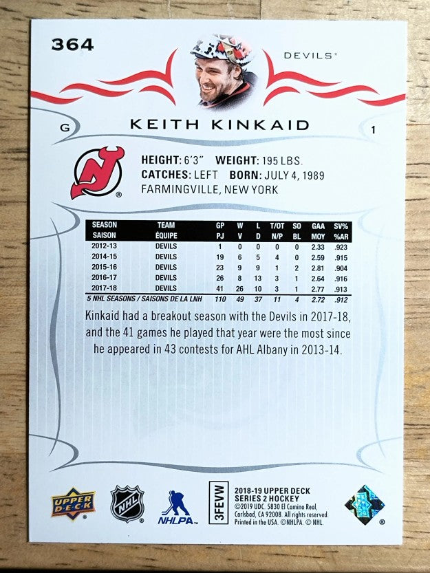 2018-19 Upper Deck #364 Keith Kinkaid