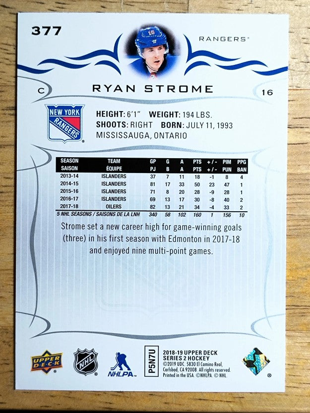 2018-19 Upper Deck #377 Ryan Strome