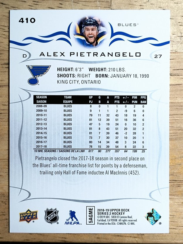 2018-19 Upper Deck #410 Alex Pietrangelo