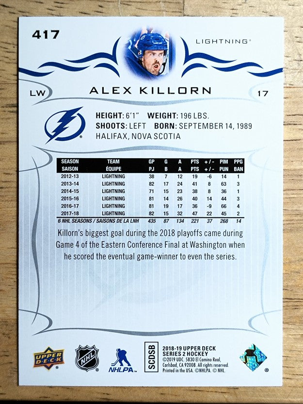 2018-19 Upper Deck #417 Alex Killorn
