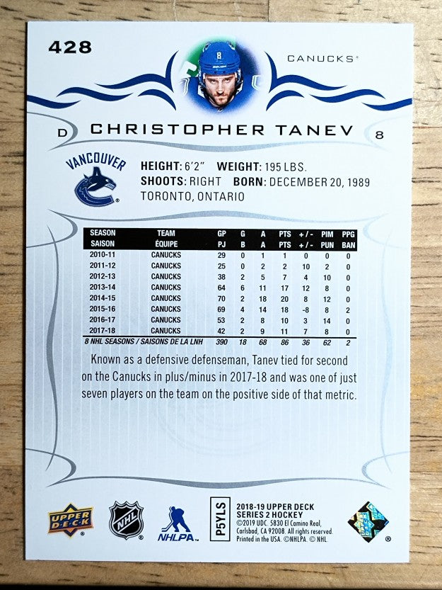 2018-19 Upper Deck #428 Christopher Tanev