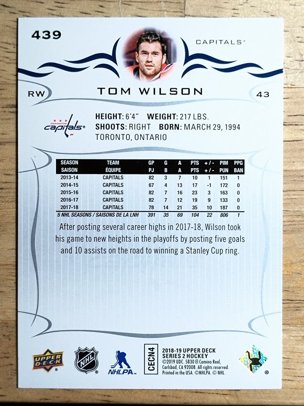 2018-19 Upper Deck #439 Tom Wilson