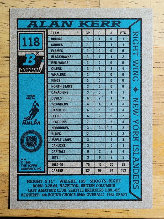 1990-91 Bowman #118 Alan Kerr